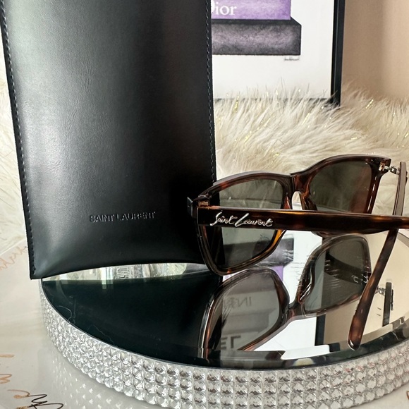 NEW SAINT LAURENT HAVANA GRAY SQUARE SUNGLASSES - Picture 2 of 4